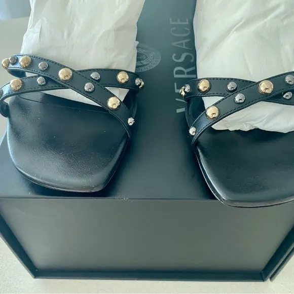 Women’s Versace Stud Details Black Sandal Heels Size 38