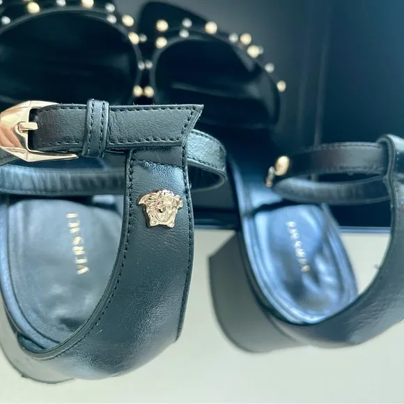 Women’s Versace Stud Details Black Sandal Heels Size 38