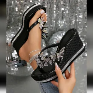 Women's Wedge Heel Thick Sole Sandals With Rhinestones Waterproof Platform