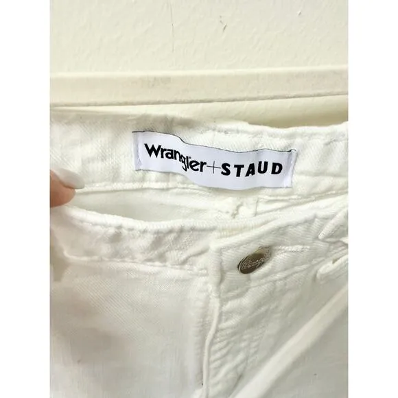 Wrangler x STAUD Mid Rise Wide Leg Bermuda Denim Short White Women's Size 29
