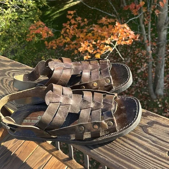 Wreck-Kreations leather grommets buckled soles made of tires size 12 sandals