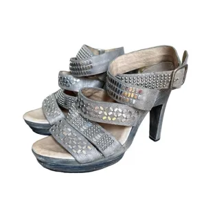 Y2k costal avant garde gray and silver studded leather sandals size 8