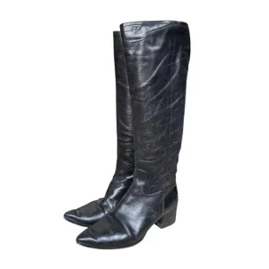 Y2k Miu Miu castle core goth black leather knee high pointed toe boots 38.5