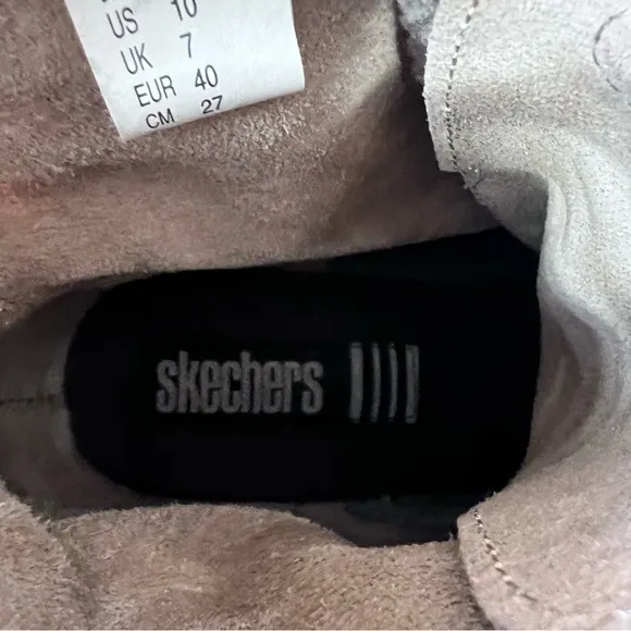 Y2K Skechers Mesa Stone Sherpa Chunky Round Toe Block Heel Ankle Boots