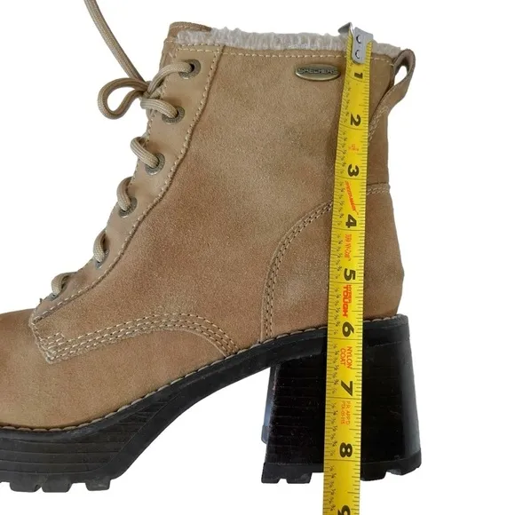 Y2K Skechers Mesa Stone Sherpa Chunky Round Toe Block Heel Ankle Boots
