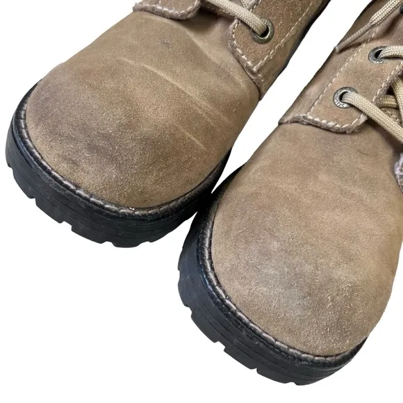 Y2K Skechers Mesa Stone Sherpa Chunky Round Toe Block Heel Ankle Boots