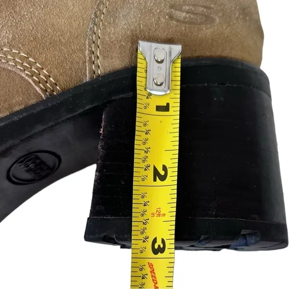 Y2K Skechers Mesa Stone Sherpa Chunky Round Toe Block Heel Ankle Boots