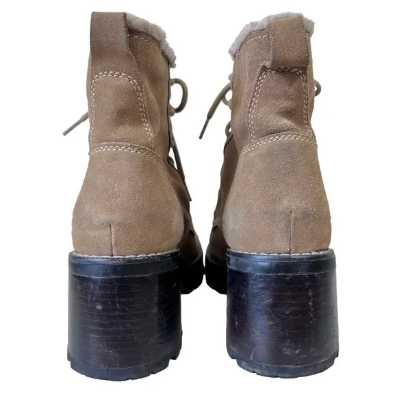Y2K Skechers Mesa Stone Sherpa Chunky Round Toe Block Heel Ankle Boots