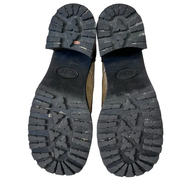 Y2K Skechers Mesa Stone Sherpa Chunky Round Toe Block Heel Ankle Boots
