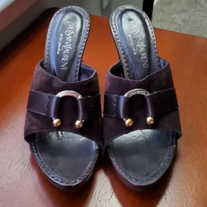 YSL ⚜️Yves Saint Laurent⚜️ YSL Brown Suede Heels Sandals Size 8