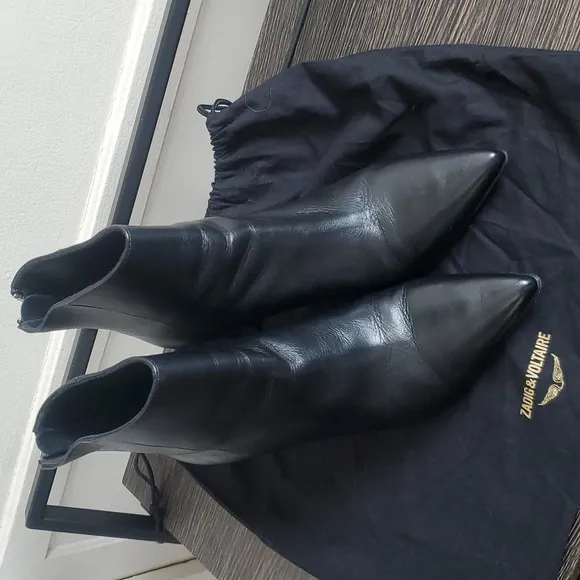 Zadig &amp; Voltaire Black Booties 100% Leather Pointed-toe Boots size 40