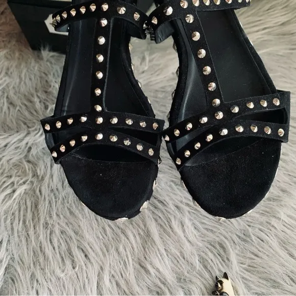 Zadig &amp; Voltaire Black Suede Studded T Strap Sandals