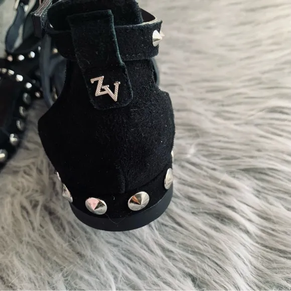 Zadig &amp; Voltaire Black Suede Studded T Strap Sandals