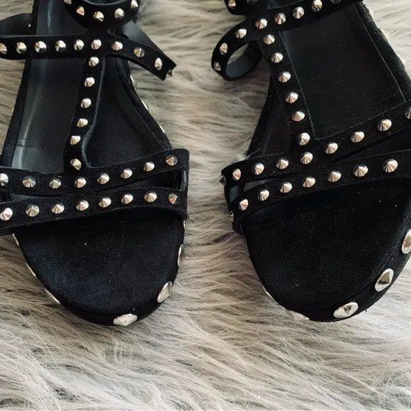 Zadig &amp; Voltaire Black Suede Studded T Strap Sandals
