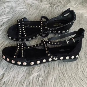 Zadig &amp; Voltaire Black Suede Studded T Strap Sandals