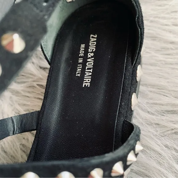 Zadig &amp; Voltaire Black Suede Studded T Strap Sandals