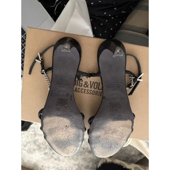 Zadig &amp; Voltaire Sleepless Leather Sandals in Embossed Igua size 39