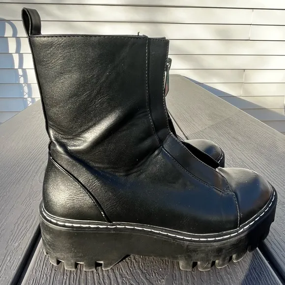Zara Ankle Lug Sole Chunky Platform Front Zip Boots sz 38