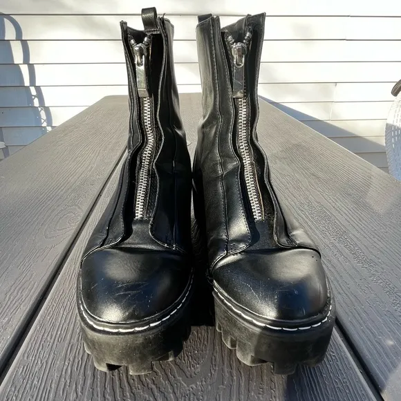 Zara Ankle Lug Sole Chunky Platform Front Zip Boots sz 38
