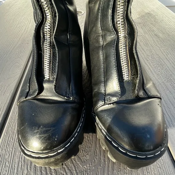 Zara Ankle Lug Sole Chunky Platform Front Zip Boots sz 38