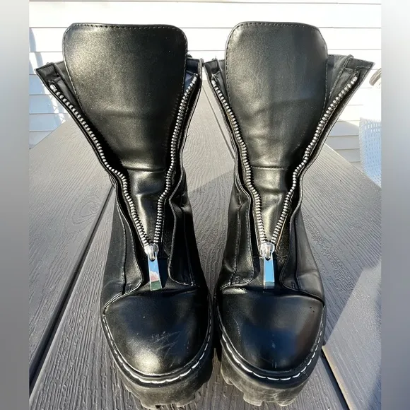 Zara Ankle Lug Sole Chunky Platform Front Zip Boots sz 38