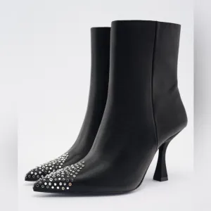 Zara Black Studded Toe Ankle Boots