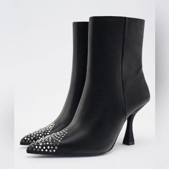 Zara Black Studded Toe Ankle Boots