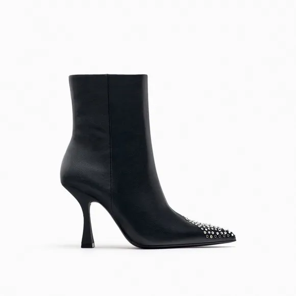 Zara Black Studded Toe Ankle Boots