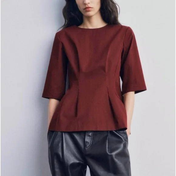 Zara burgundy two piece matching set — peplum top &amp; midi skirt