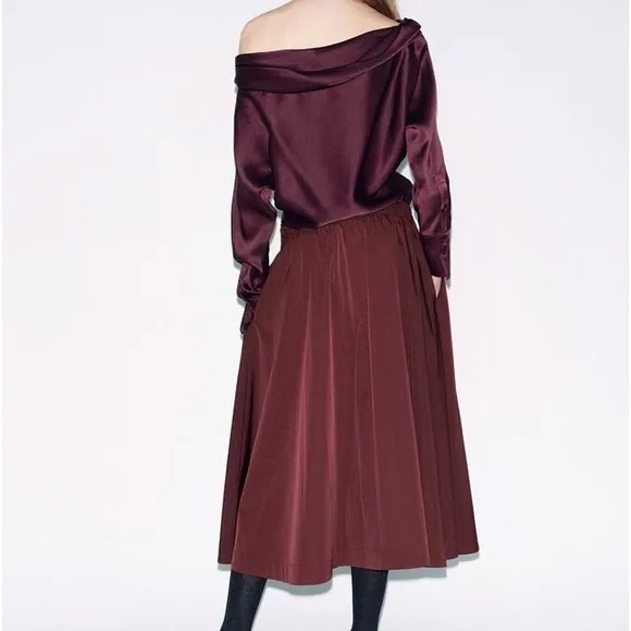Zara burgundy two piece matching set — peplum top &amp; midi skirt