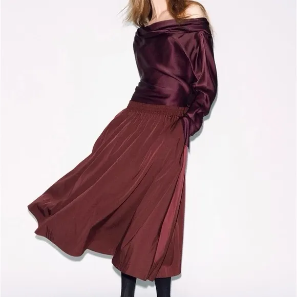 Zara burgundy two piece matching set — peplum top &amp; midi skirt
