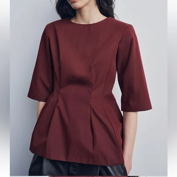 Zara burgundy two piece matching set — peplum top &amp; midi skirt