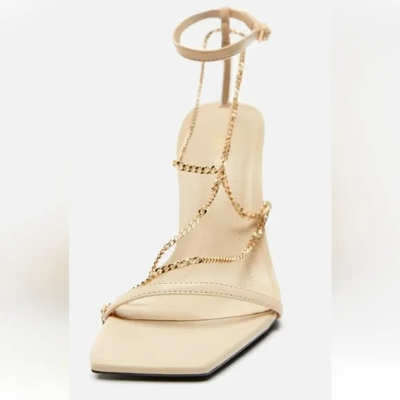 Zara Chain Trim Heeled Leather Sandals