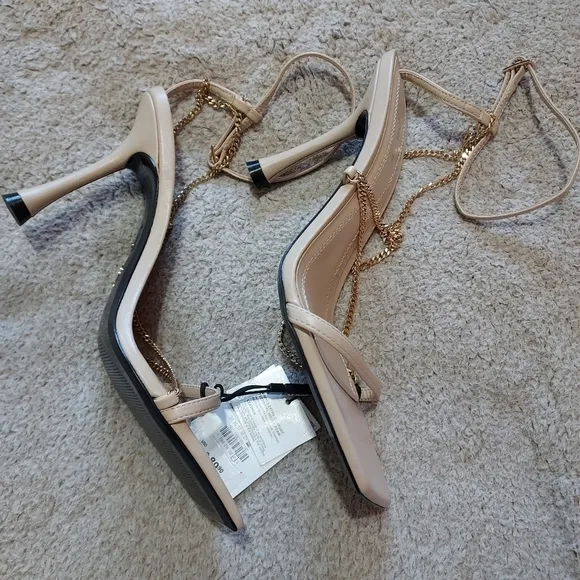 Zara Chain Trim Heeled Leather Sandals