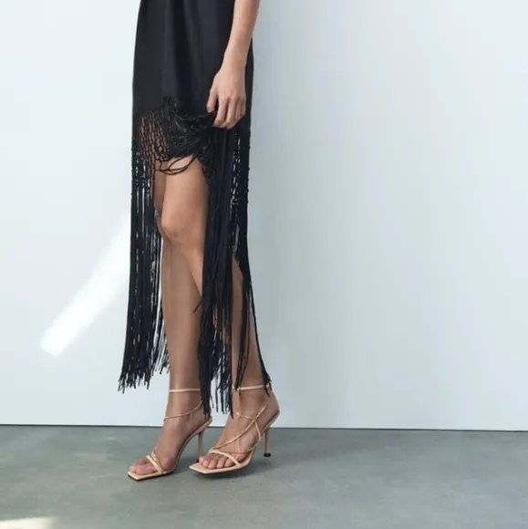 Zara Chain Trim Heeled Leather Sandals