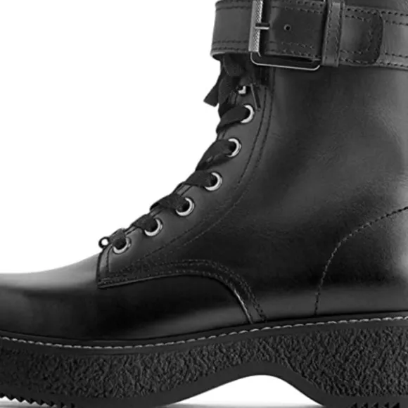 ZARA FLAT LEATHER BIKER ANKLE BOOTS WITH BUCKLE