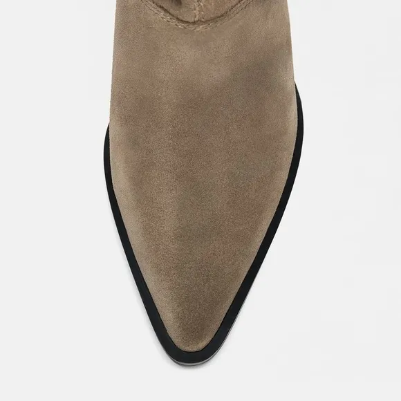 Zara Gray Suede Leather Fringe Ankle Cowboy Boot