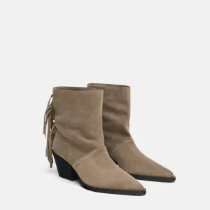 Zara Gray Suede Leather Fringe Ankle Cowboy Boot