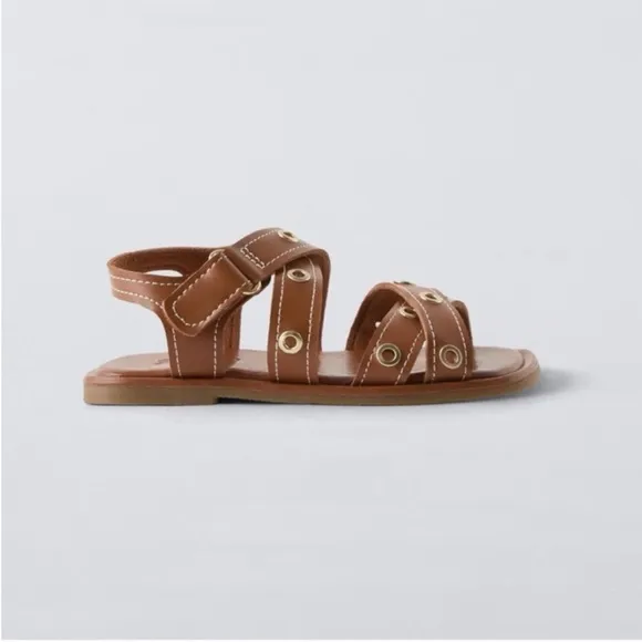 Zara Kids, Brown, STUDDED SANDALS, 6½ (5.3 inches)