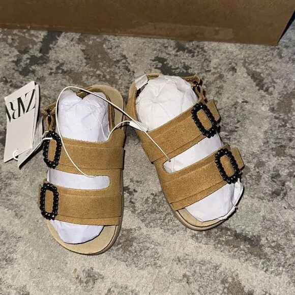 ZARA Kids | Taupe Gray | BUCKLED LEATHER SANDALS