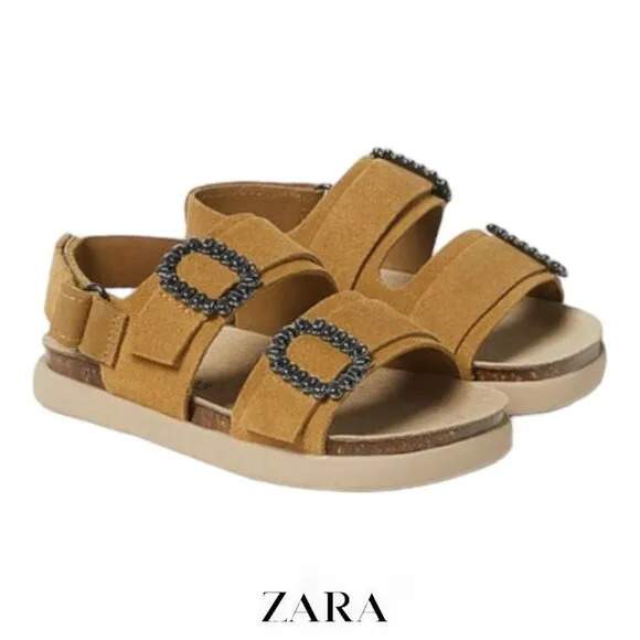 ZARA Kids | Taupe Gray | BUCKLED LEATHER SANDALS