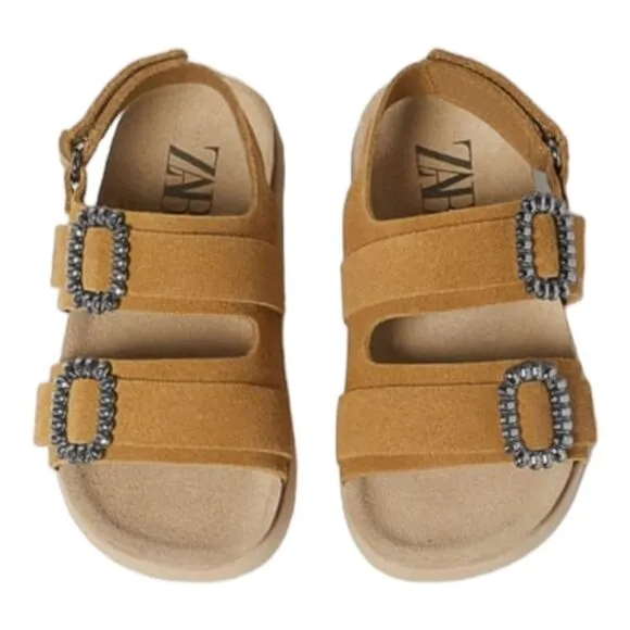 ZARA Kids | Taupe Gray | BUCKLED LEATHER SANDALS