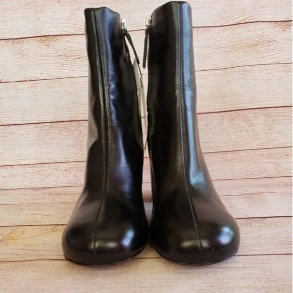 ZARA Leather Heeled Round Toe Ankle Boots Booties Classic Women's Size 40 Black
