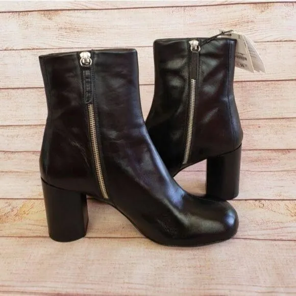 ZARA Leather Heeled Round Toe Ankle Boots Booties Classic Women's Size 40 Black