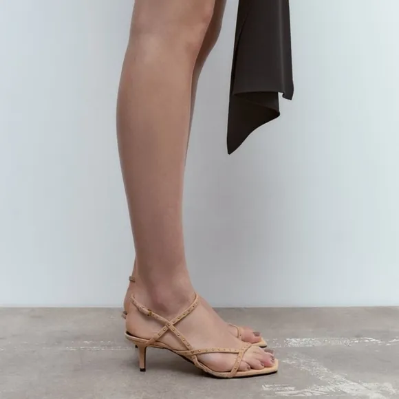 ZARA LIMITED EDITION STUDDED HEELED SUEDE SANDALS