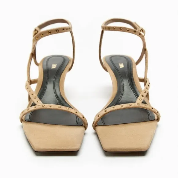 ZARA LIMITED EDITION STUDDED HEELED SUEDE SANDALS