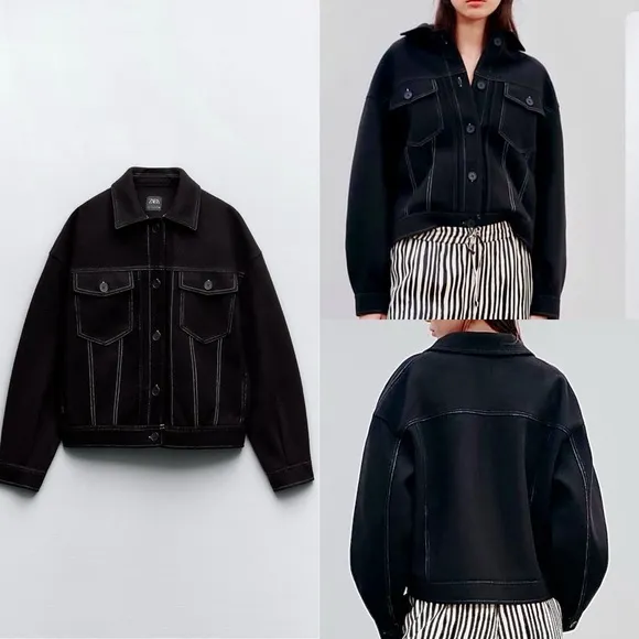 Zara NWT felt texture topstitch thick jacket - flap pocket front button front