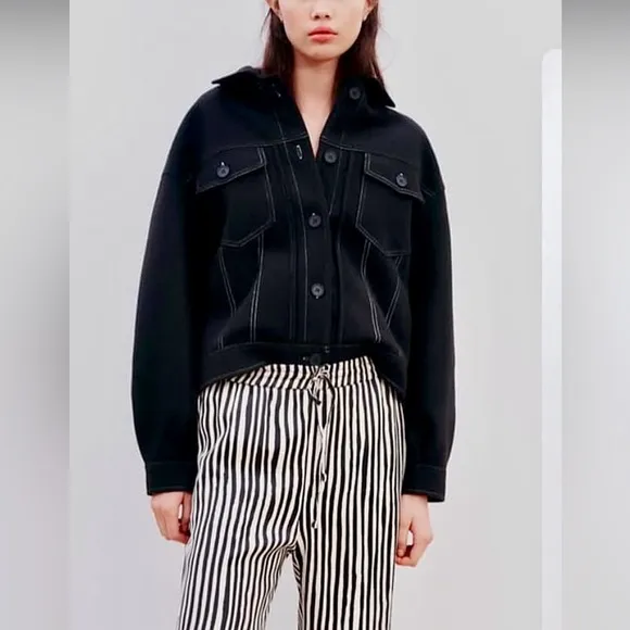 Zara NWT felt texture topstitch thick jacket - flap pocket front button front