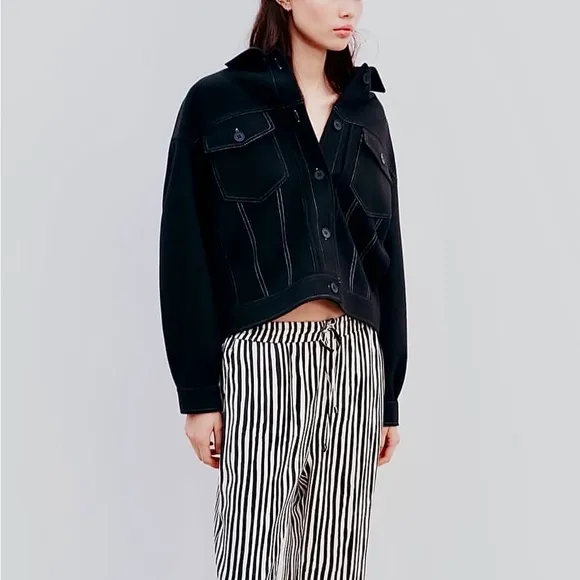 Zara NWT felt texture topstitch thick jacket - flap pocket front button front