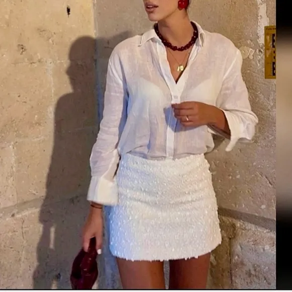 Zara NWT ZW collection white sequin mini skirt